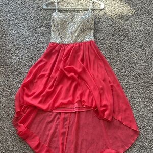 As U Wish Gold and Coral High Low Dress